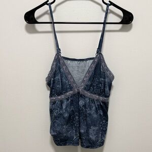 Women's Blue Lace Trim Cami Top